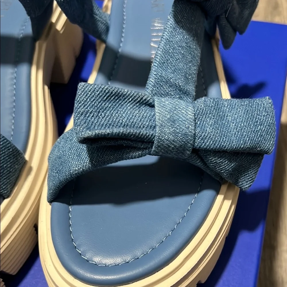 Stuart Weitzman Denim Blue Sandals with Bow Detail - Picture 5 of 7